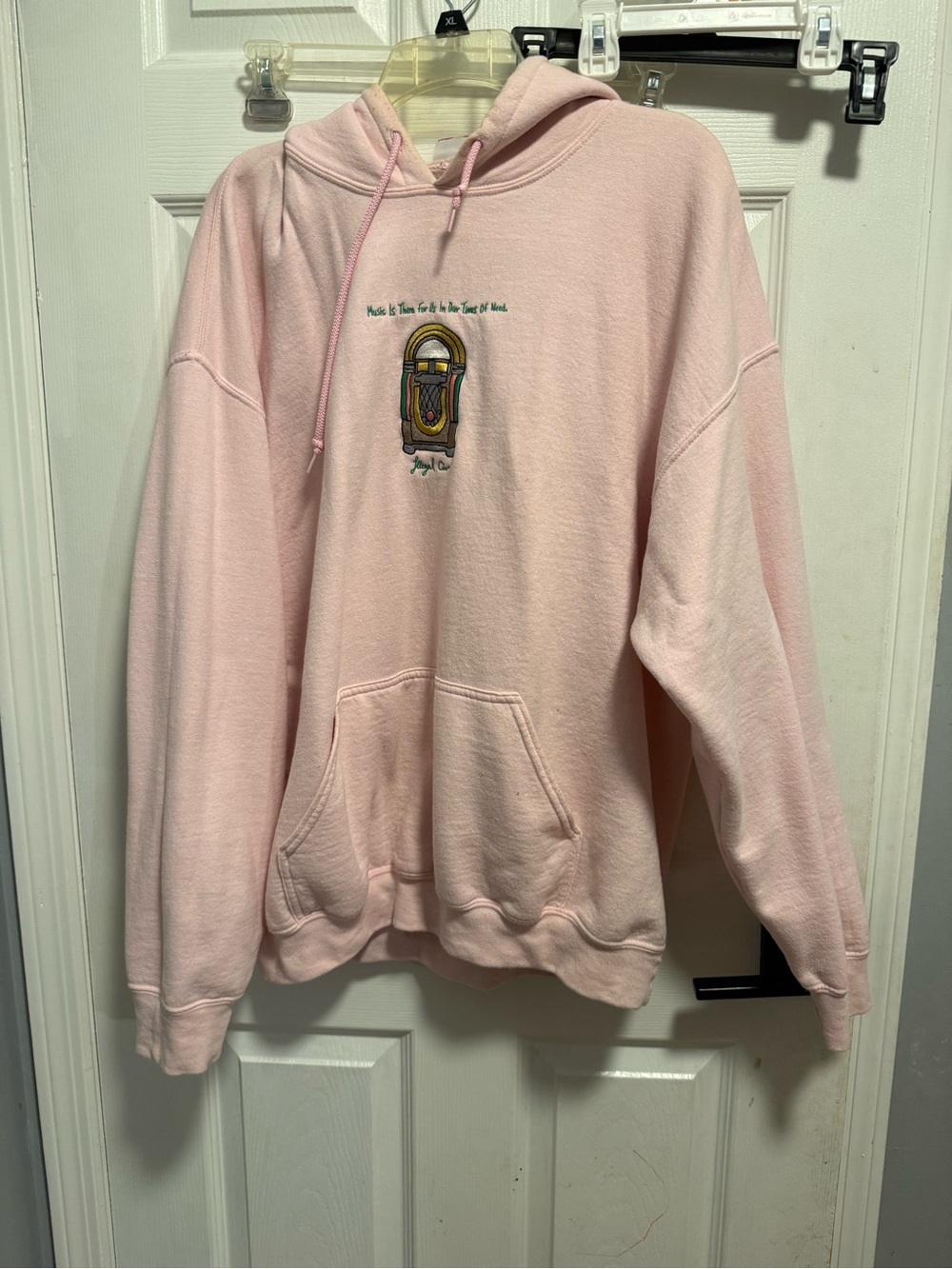 Men's Crewneck Hoodie in Soft Pink with Jukebox Embroidery